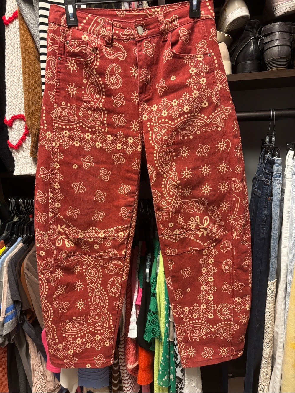 High-Rise Barrel fit Paisley Pants - Red - Picture 7 of 15